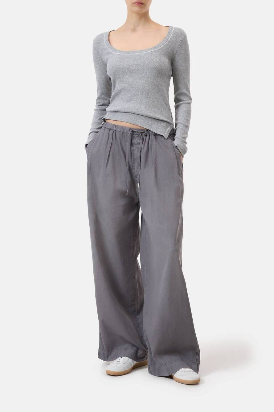 NEW CLOSED ribbed cotton long sleeve top in light grey melange